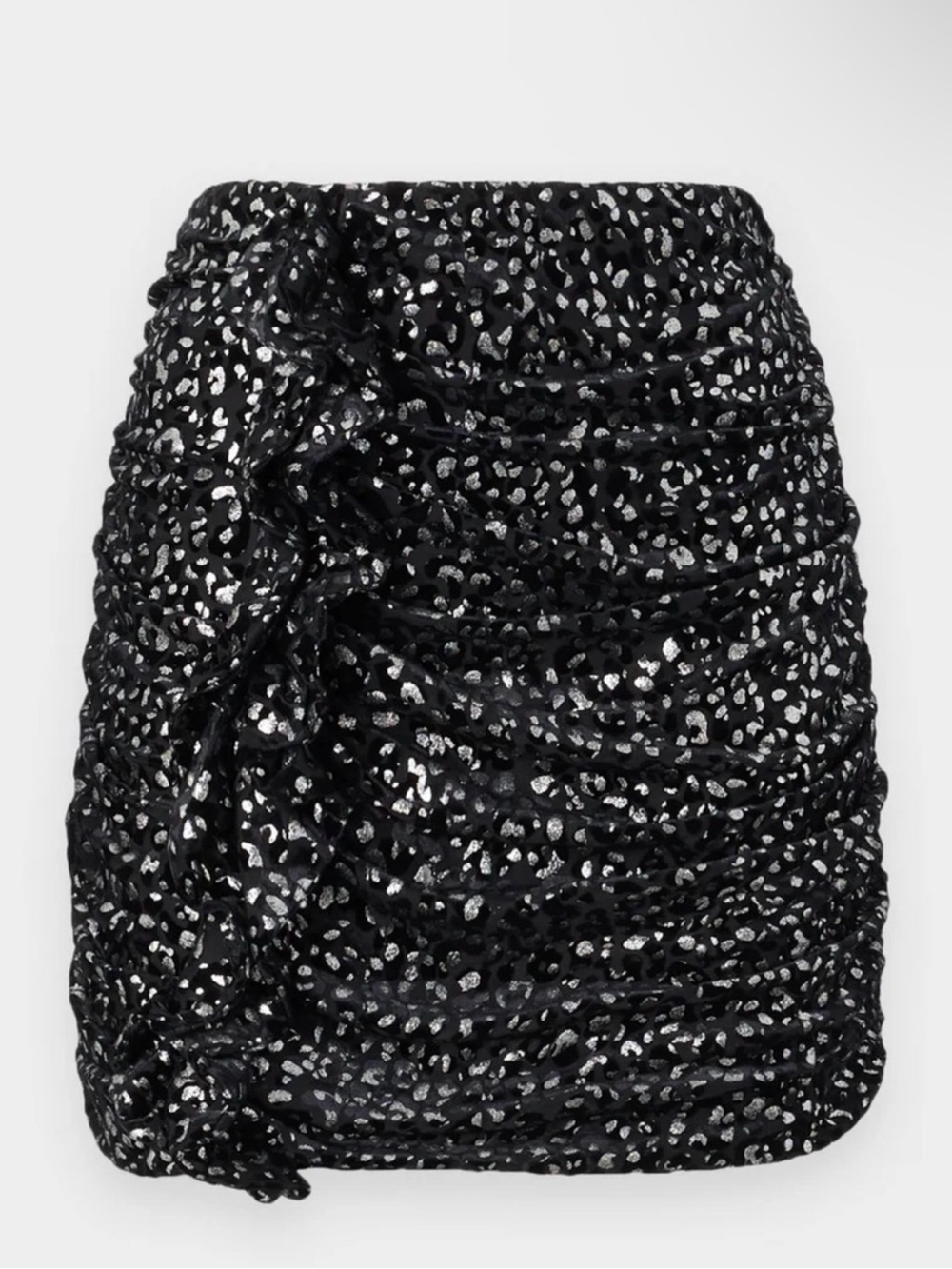ALL SAINTS ALLSAINTS ERIS LEPPO Black Silver Velvet Spot Ruched Mini Skirt